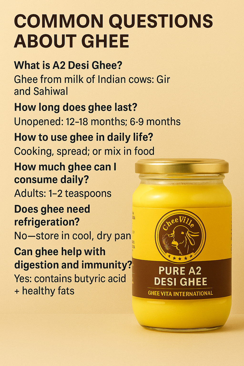 ghee jar labeled with shelf life and storage instructions – common questions about ghee