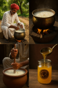 gir cow raw milk collection for bilona ghee – how bilona ghee is made