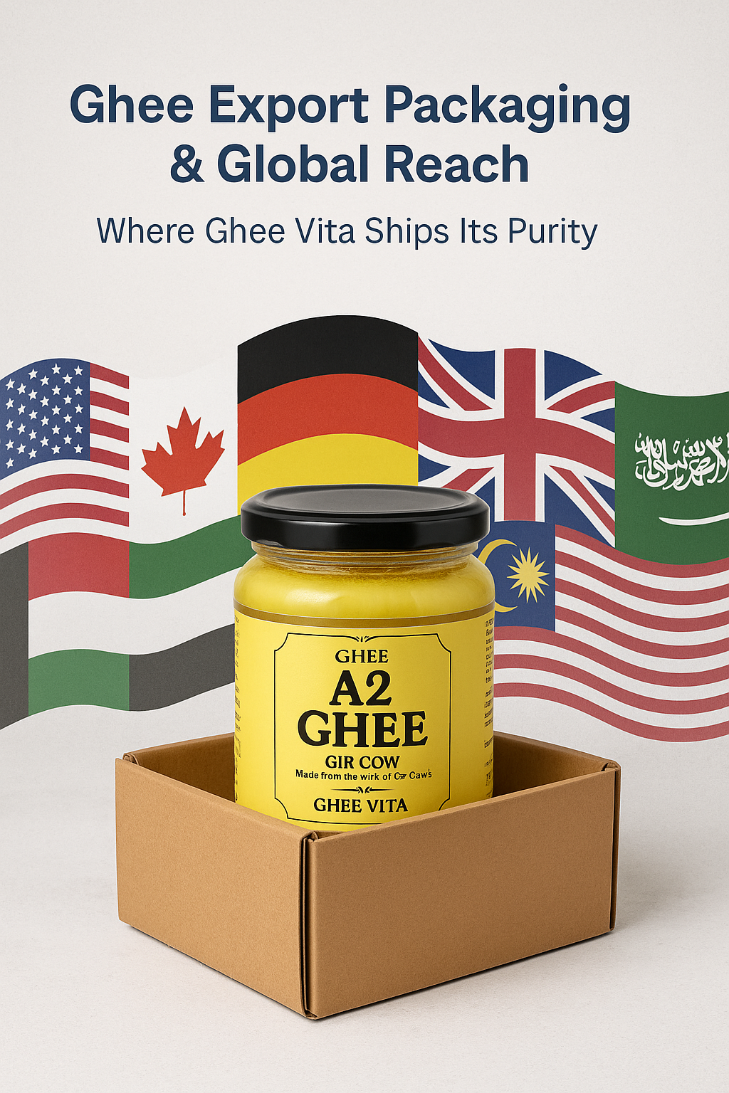 sealed export packaging of A2 ghee jars – ghee export packaging standards